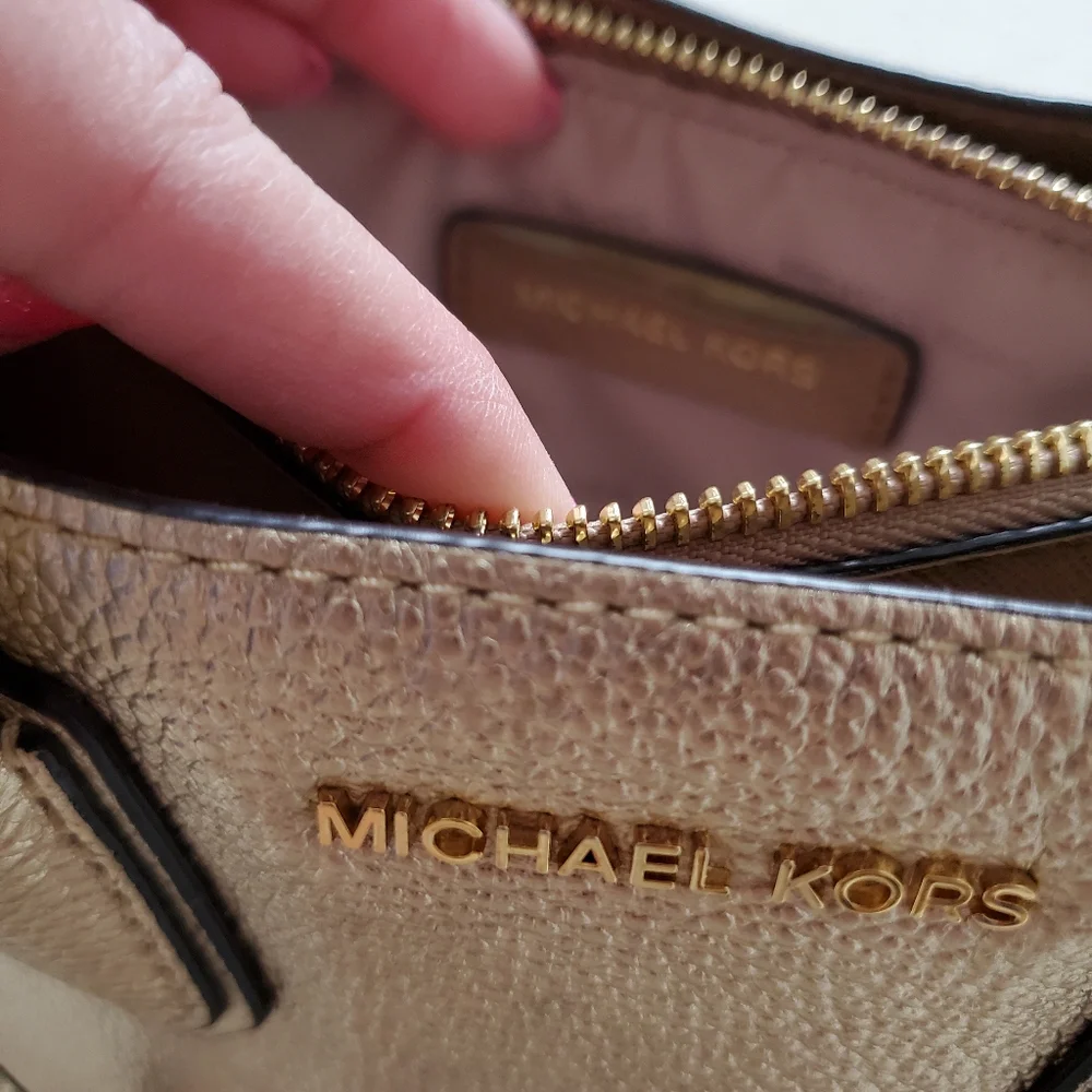 Michael Kors Metallic Gold Leather Mercer Crossbody Tote Bag